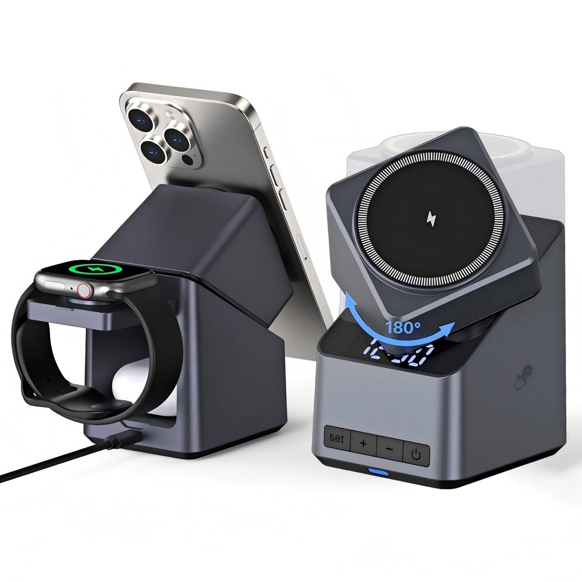 OYLCDI 4-in-1 Draadloos Oplaadstation - Inductielader - Wireless Charger - Geschikt voor iPhone 16/15/14/13/12 Serie - Apple Watch - AirPods - 15W Snel Opladen