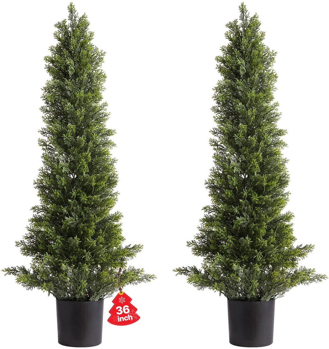 Kunstmatige topiary cederbomen - Set van 2 - Hoogte 91,4 cm - Eenvoudige montage - Voor binnen en buiten - Decoratieve kunstplant - Groen