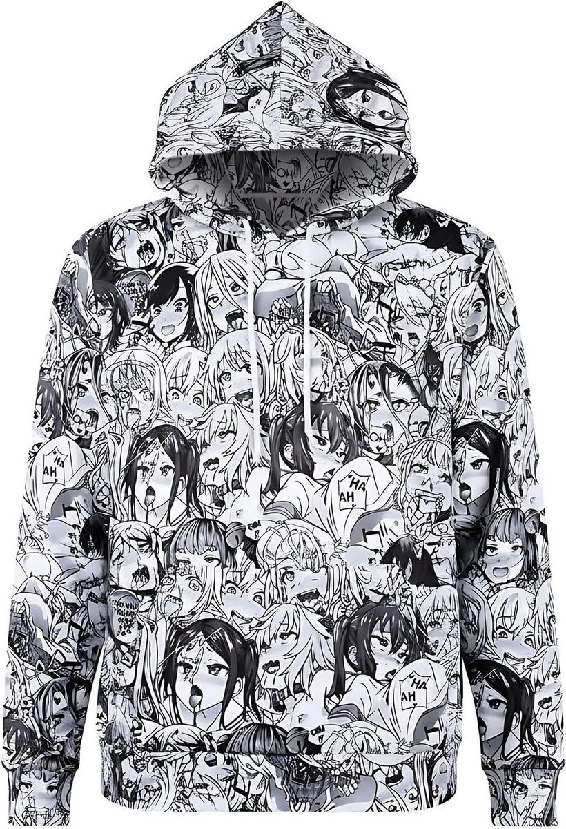 Grappige Ahegao Manga Hoodie met Rits en Kangoeroezakken - Verkrijgbaar in S, M, L