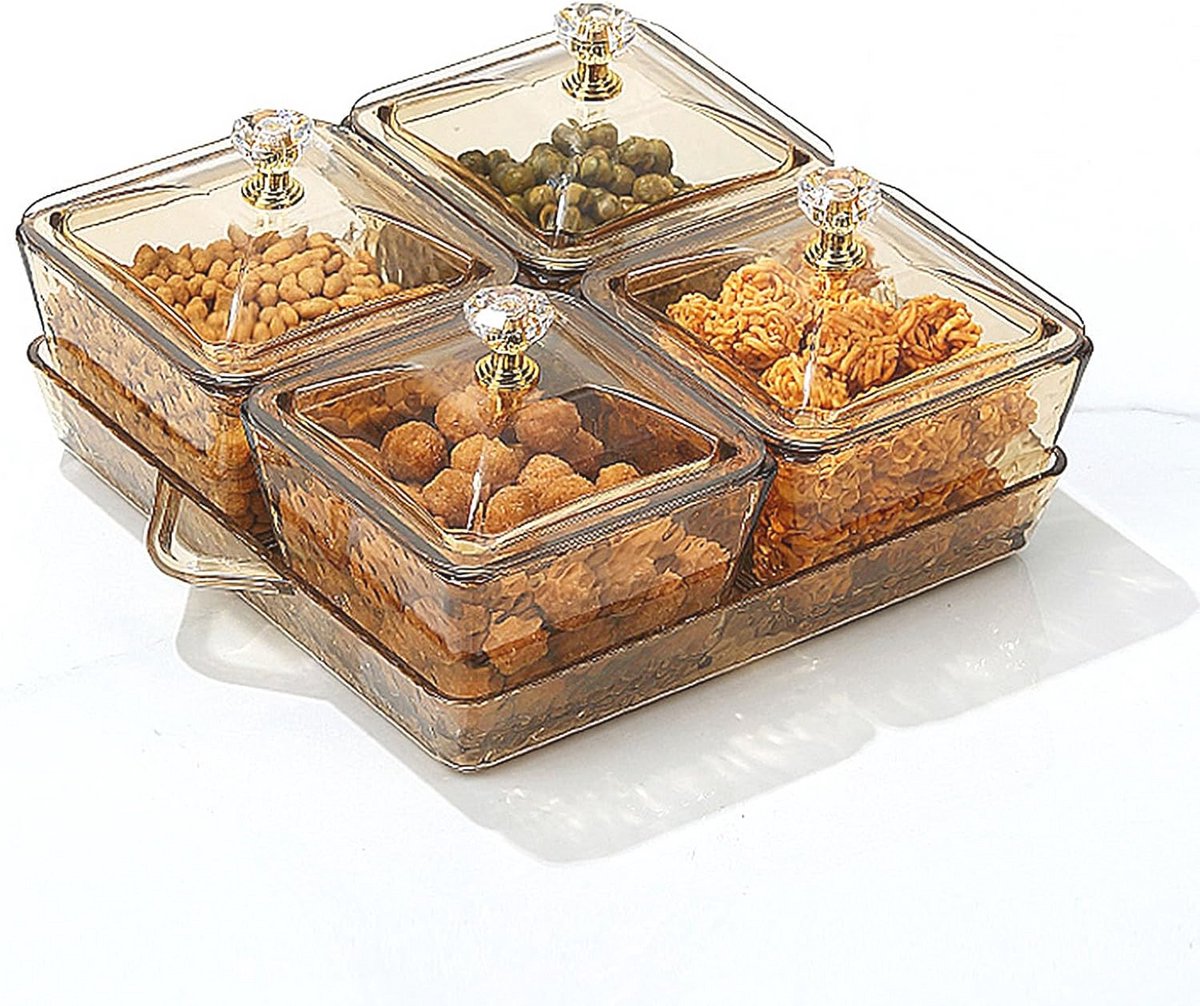 Transparant Snack Dienblad met Deksel en 4 Vakken