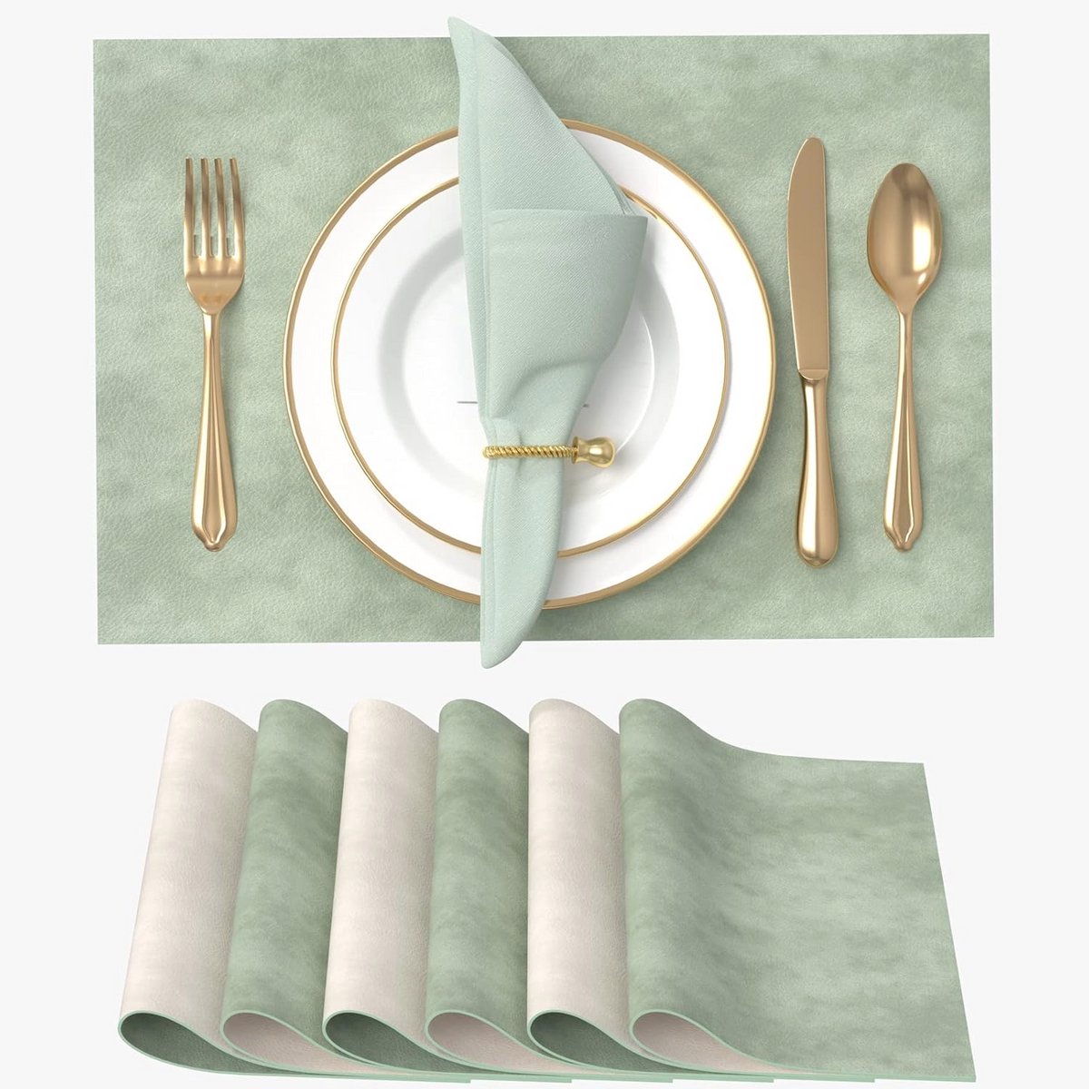 Set van 6 Hittebestendige Tafelmatten - Anti-slip PU Leren Placemat 45x30cm