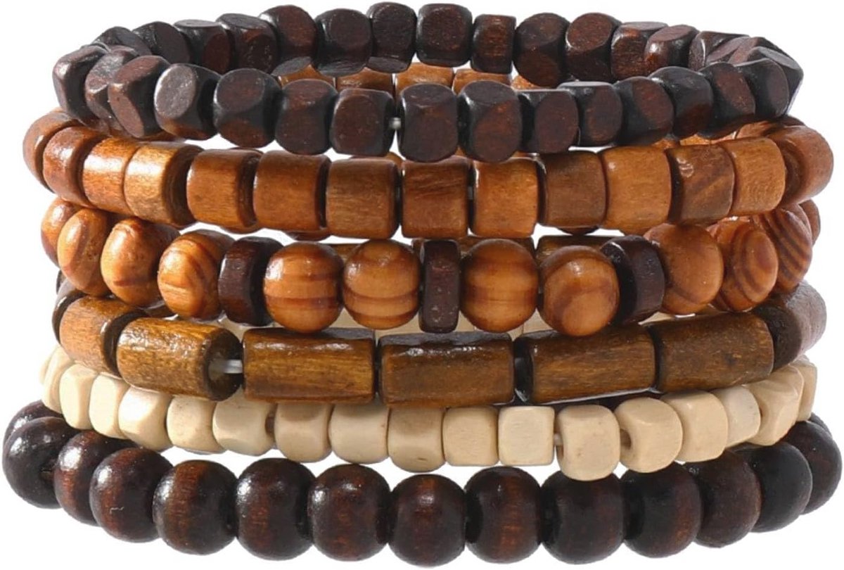 Houten Stretch Armbanden Set voor Meditatie en Gebed - Natuurlijke Kralen Polsbanden voor Vrouwen en Mannen