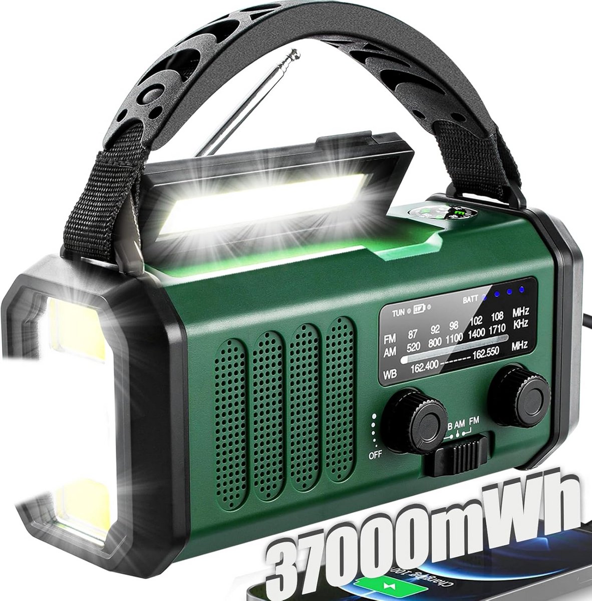 Draagbare Zonne-energie Handcrank Noodradio met Zaklamp en Oplader