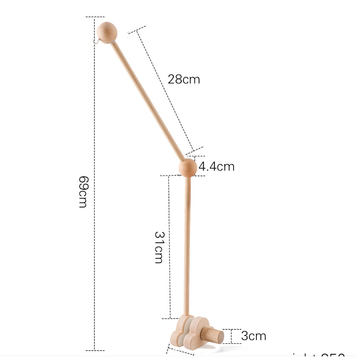 Houten mobielhouder voor babybed - Verstelbare baby mobiel standaard - Voor windgongen, bedbellen en babyspeelgoed - Aanpasbaar voor kinderkamer en commode - Houtkleur – foto 7