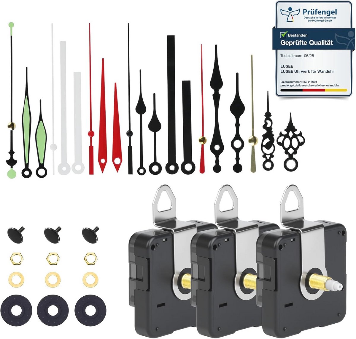 Stille Kwarts Klokmechanismen - 20 mm, 3-Pack met Aluminium Klokkenhanden - Vervangingskit voor DIY Reparaties