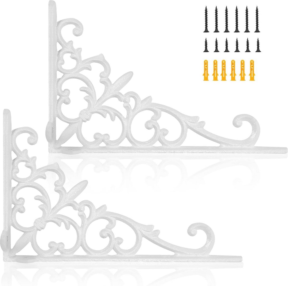 Moderne Decoratieve Plankbeugels voor Wanddecoratie - 2 Stuks - Witte Smeedijzeren Metalen Beugels
