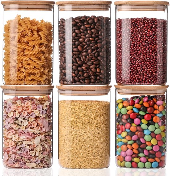 ONGROK Glazen voorraadpot, 500 ml, 2 stuks, kleurgecodeerde luchtdichte glazen containers, UV-kruidenpot met kindbestendig deksel, perfecte maat pot om op te bergen in een lade of kast