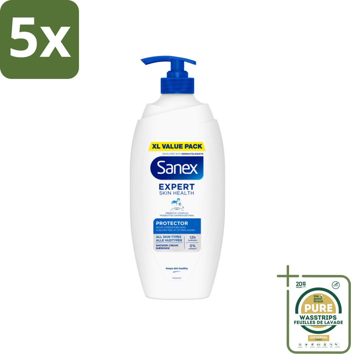 5 x Sanex – Douchecrème – Expert Skin Health Protector – 750 ml - Grootverpakking - Kabel - Kabels - Kabelsysteem - Kabelsysteem