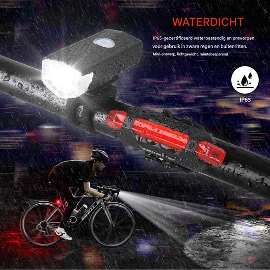GELLDG Fietsverlichtingsset - Voorlicht - Inclusief achterlicht - USB oplaadbaar - LED-veiligheidsverlichting - Geschikt voor fietsen - Waterdicht - Eenvoudig te installeren - Geschikt voor kinder- en volwassen racefietsen — afbeelding 2