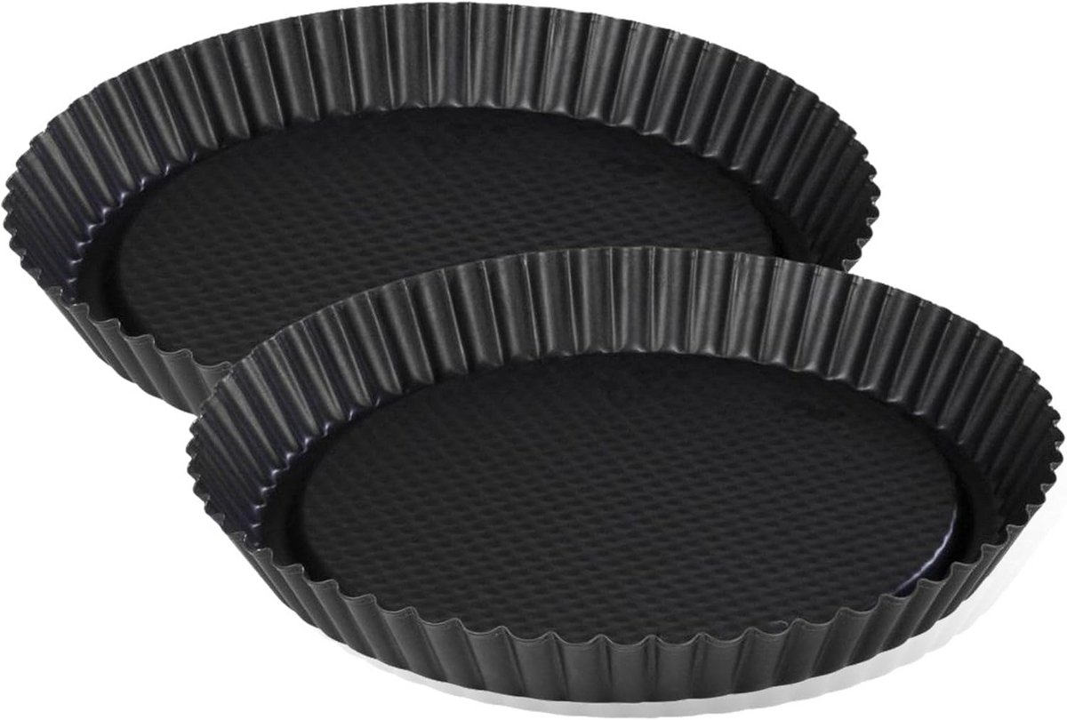 Set van 2 bodemvormen voor taarten 30 cm, bakvormen voor omgekeerde taarten, zwart staal