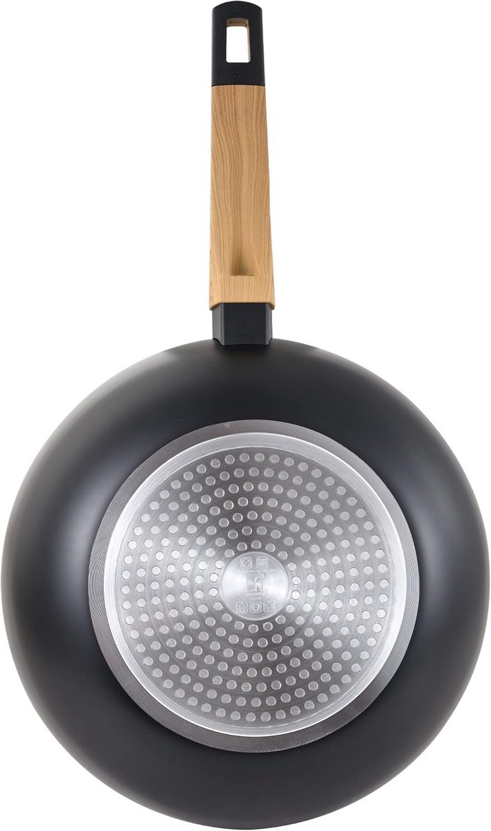 Wokpan 28 cm met Soft-Touch Houtlook Handvat - Geschikt voor Inductie