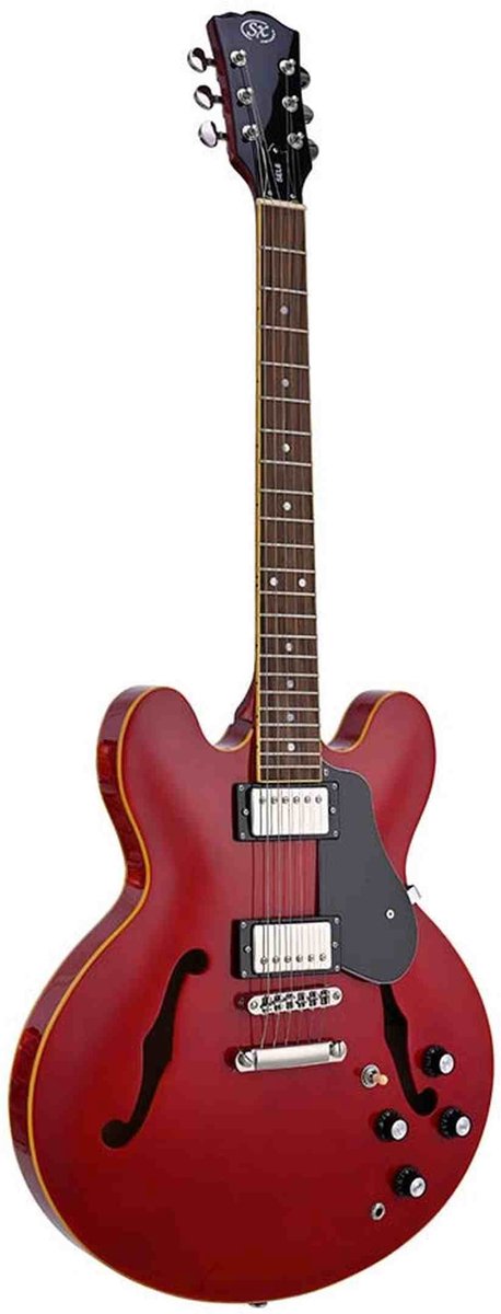 SX SEL6/TRD archtop gitaar – 2 humbuckers, esdoorn body, Transparent Red + gigbag
