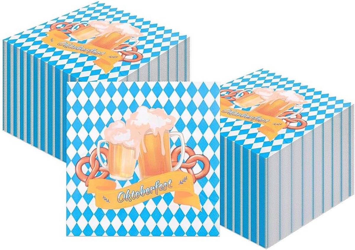 40 Servetten Blauw Wit Geruit Bierfeest Decoratie Beiers Thema Feestartikelen