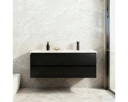 WEBO Badkamermeubel Set London 140cm - Zwart - Badmeubel met Wastafel - Inclusief 2 kranen en afvoer!