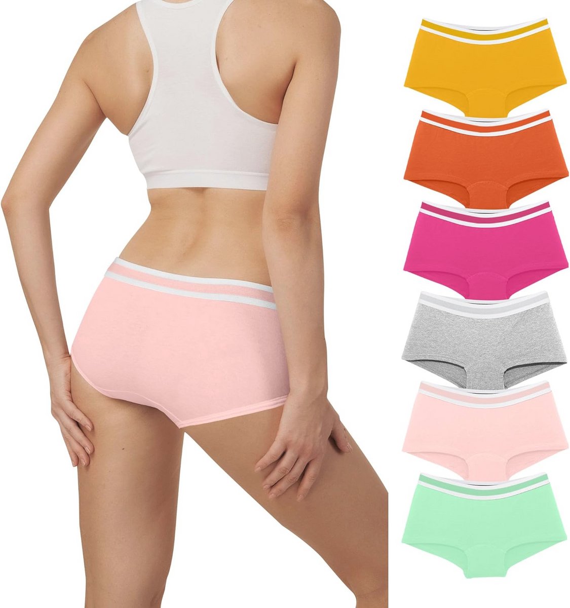 Dames Onderbroek Katoen Stretch Lage Taille Elastisch Shorty Ondergoed - 6-Pack