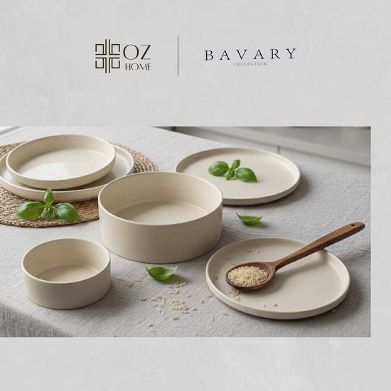 OZ HOME Bavary 25 pièces Beige Céramique Service - Steengoed Aspect Granit - 6 personnes - Services de table - Minimaliste & Intemporel