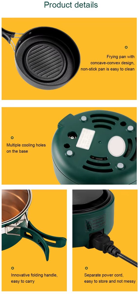 Draagbaar Elektrisch Kookset - Mini Fornuis - Multifunctionele - Keramische - Infrarood - Verstelbaar Vermogen - Opzetkookplaat - 500 Watt - Groen — afbeelding 4