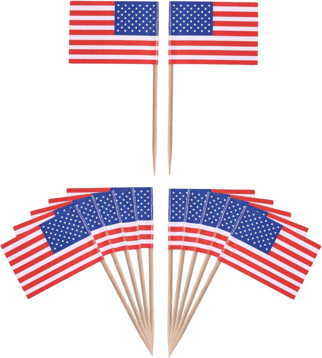 50x Amerikaanse Vlag Cocktailprikkers - USA Vlaggenprikkers voor Feest, BBQ en Snacks
