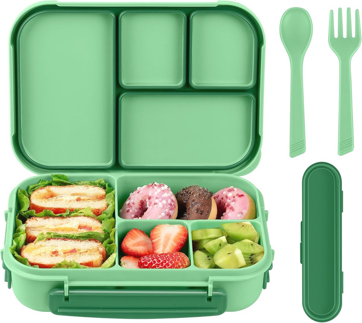 Lunchbox voor Volwassenen en Kinderen - 1200ML Lekvrije Bento Box met 4 Compartimenten