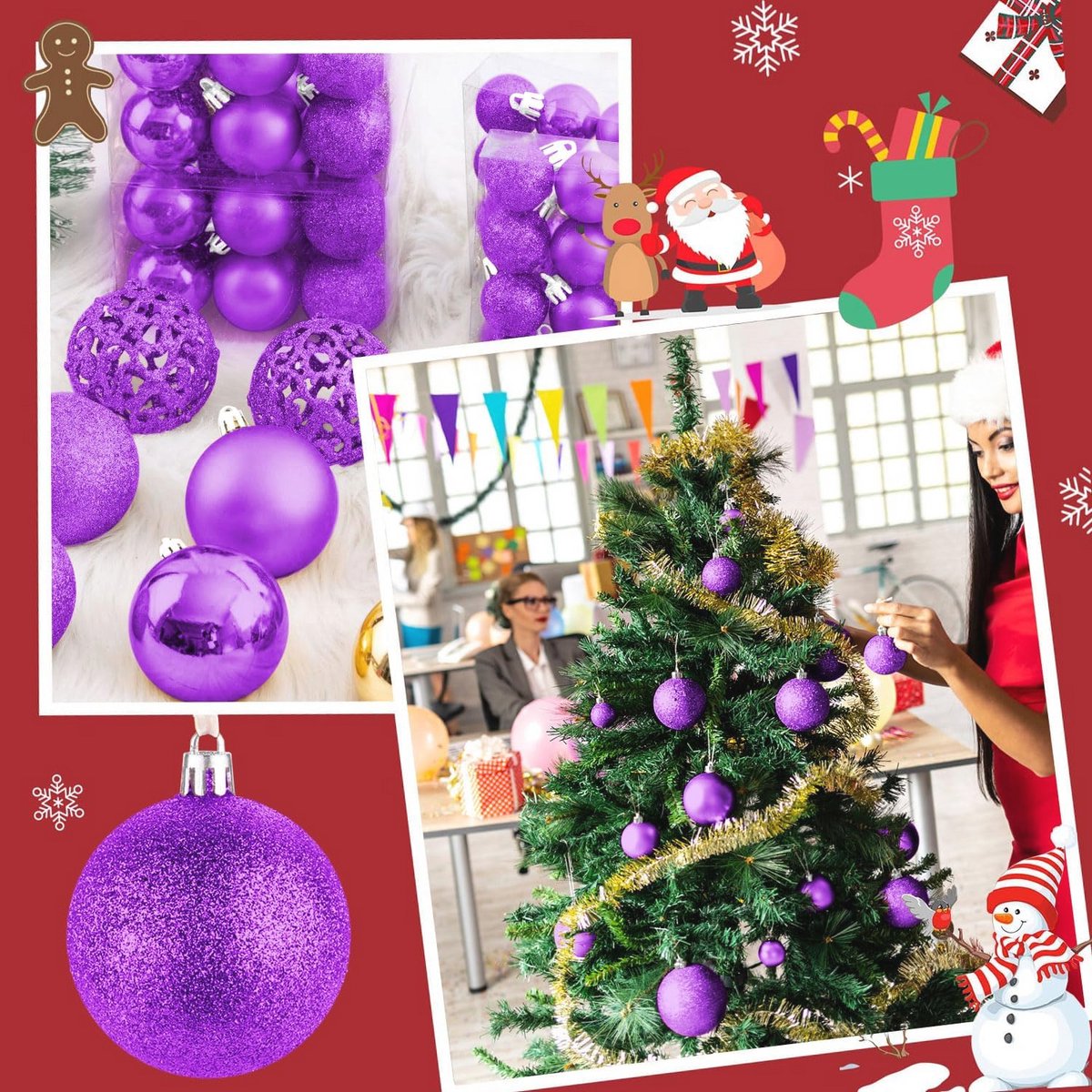 Kerstballen Set 100 Stuks - Kunststof Hangende Versieringen voor Thuis en Festival Decoratie 3-6CM (Paars) – foto 5