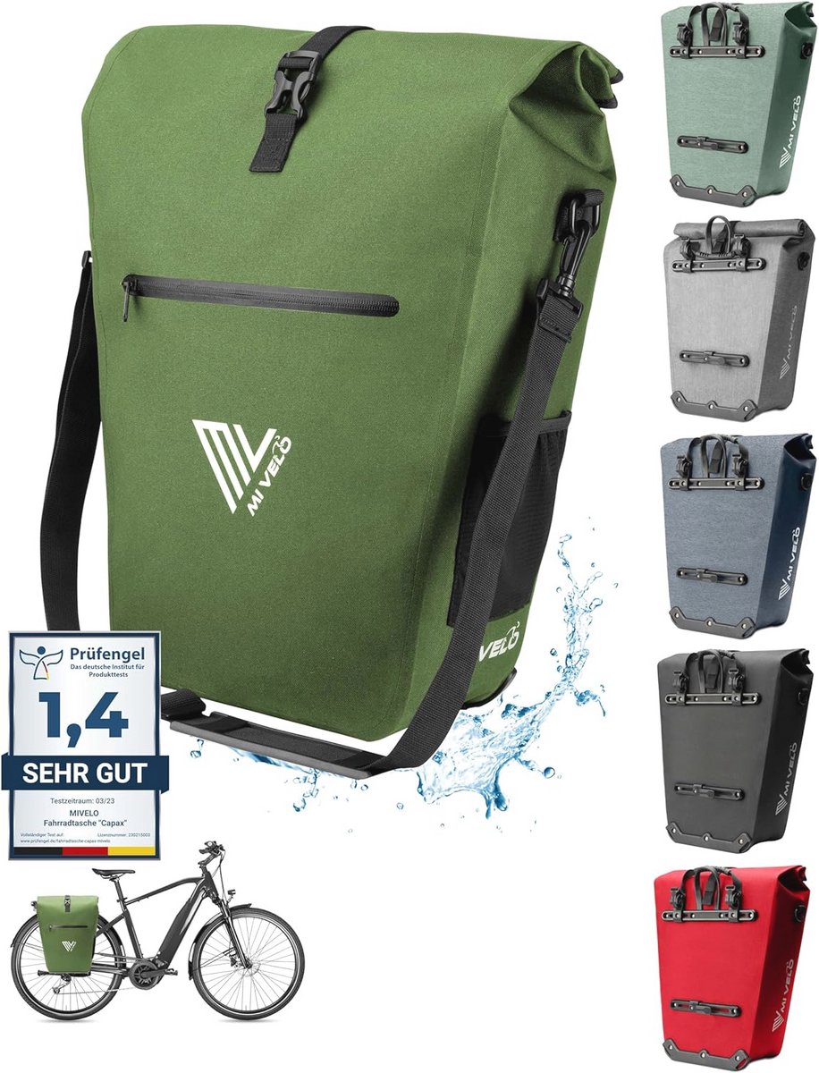 Waterdichte Fietstas met Laptopvak voor Bagagedrager - Olijfgroen