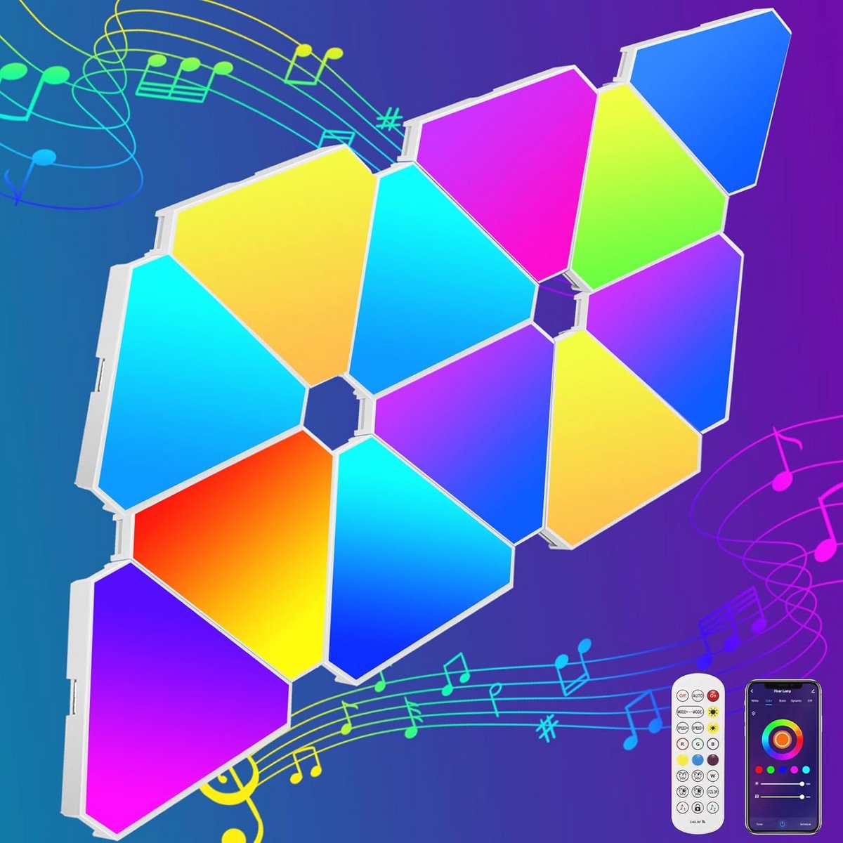 Gaming Wandlampen Set - 12 Stuks RGB Driehoekige LED Lichtpanelen met Afstandsbediening en Muzieksynchronisatie