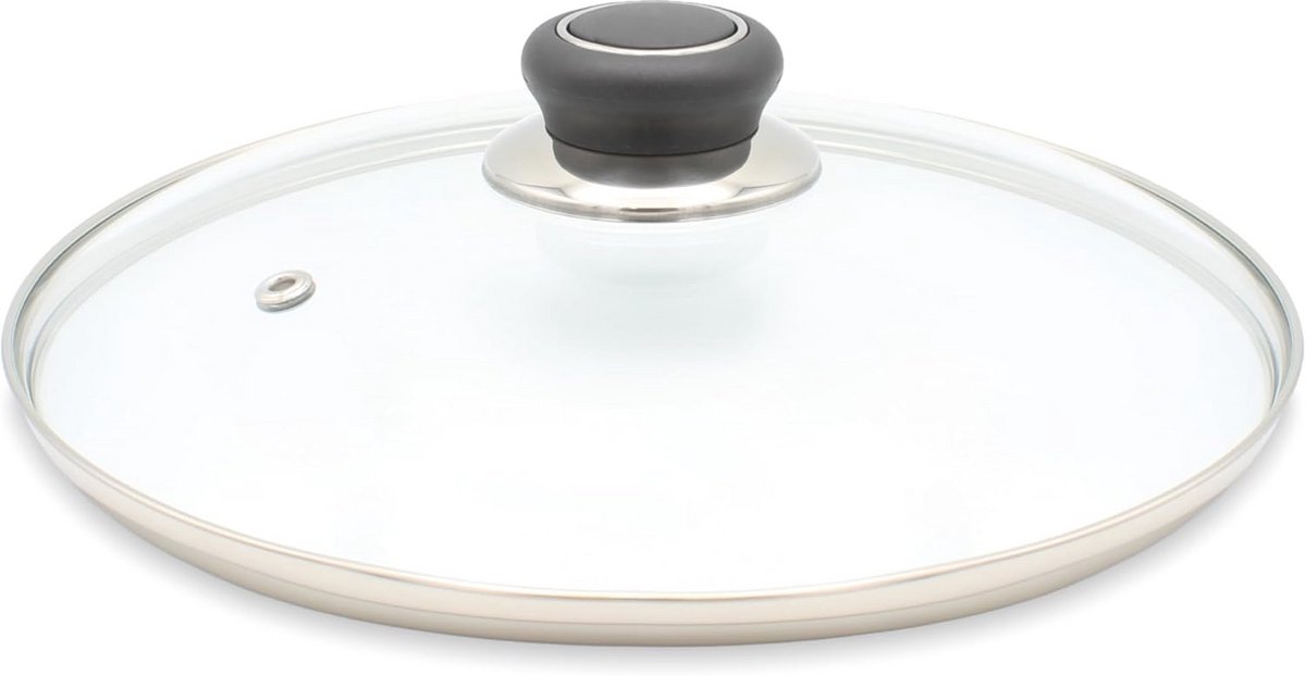 Glazen deksel met RVS rand - Ø 28 cm - Zilver/Zwart