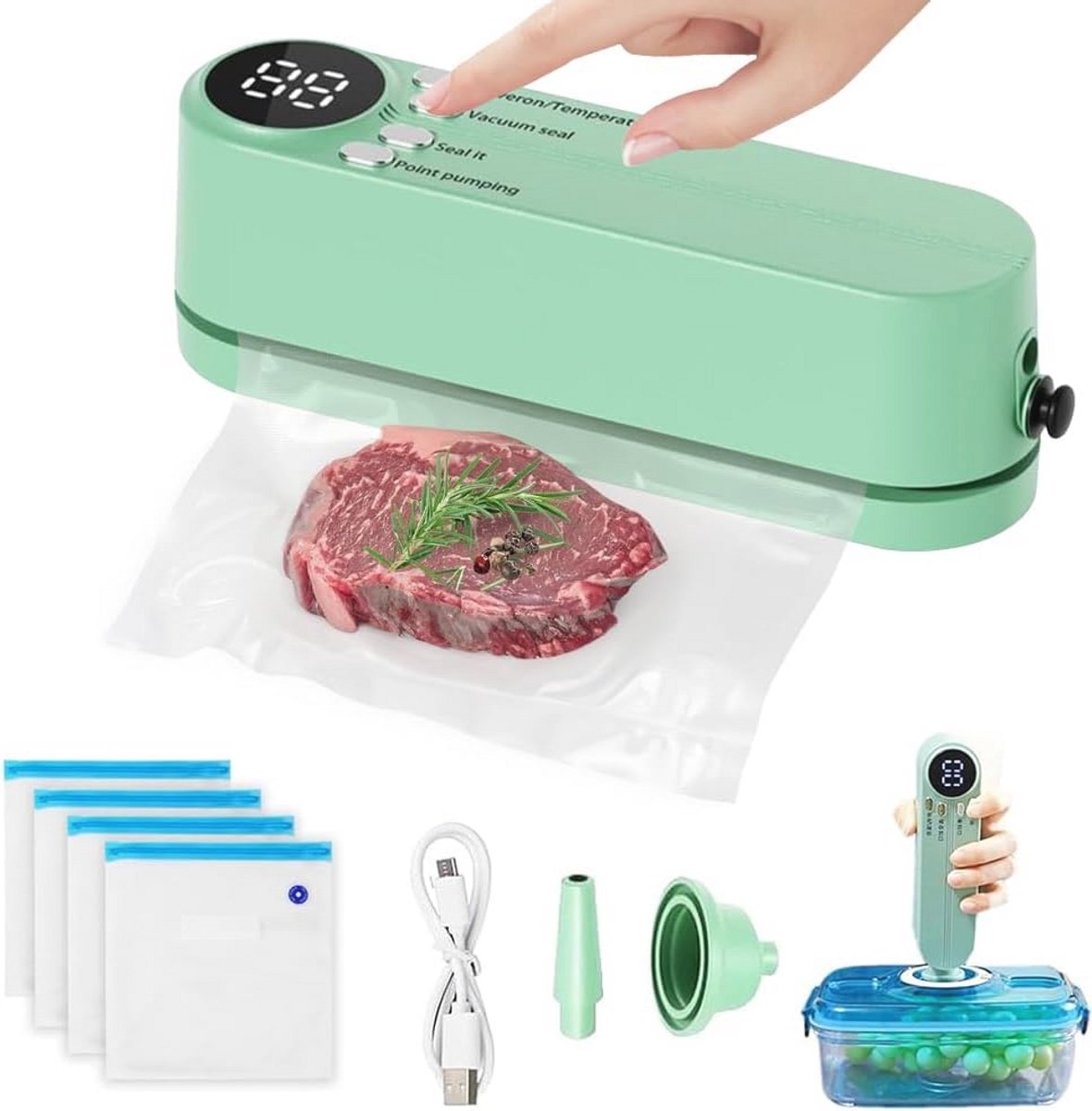 Draadloze Mini Vacuümmachine met 5 Voedselzakken - Compacte Sealmachine voor Perfecte Bewaring