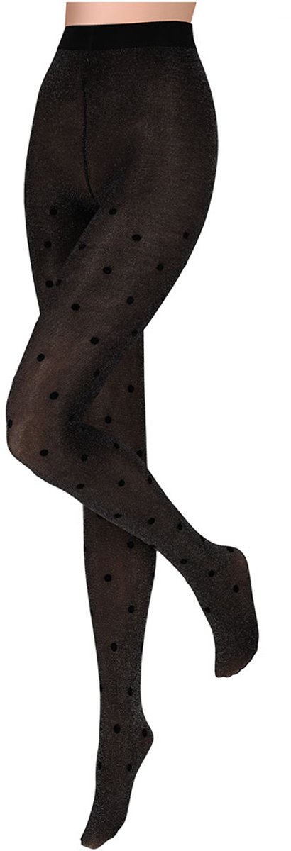 Panty zwart/zilver met stippen 40den L/XL