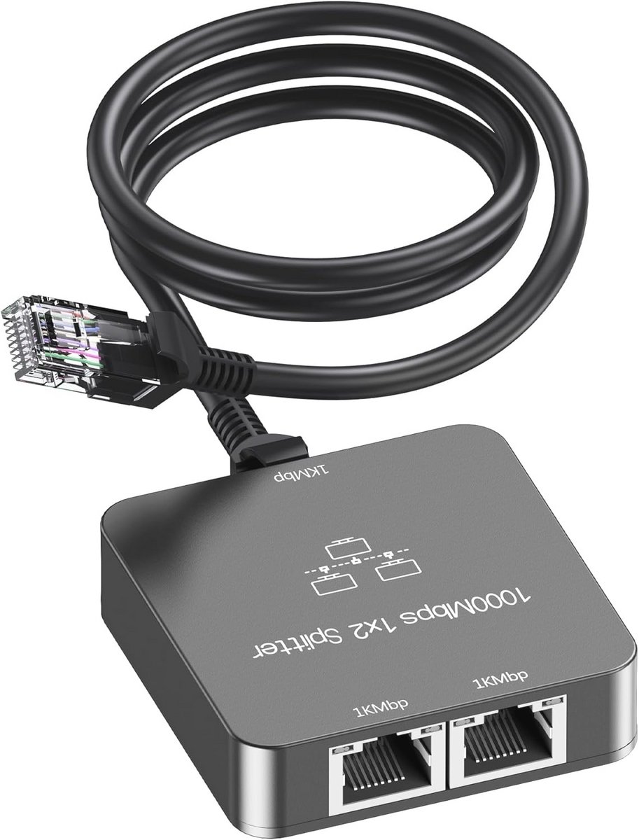 Ethernet Splitter 1 naar 2 met Ethernet-kabel - Gigabit RJ45 adapter voor hoge snelheid tot 1000 Mbps - Compatibel met Cat 5/5e/6/7/8 kabel