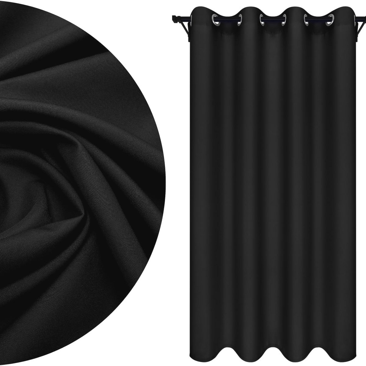 Zwart Ooggordijn 140 x 230 cm - Half Verduisterend Gordijn voor Woonkamer en Balkon