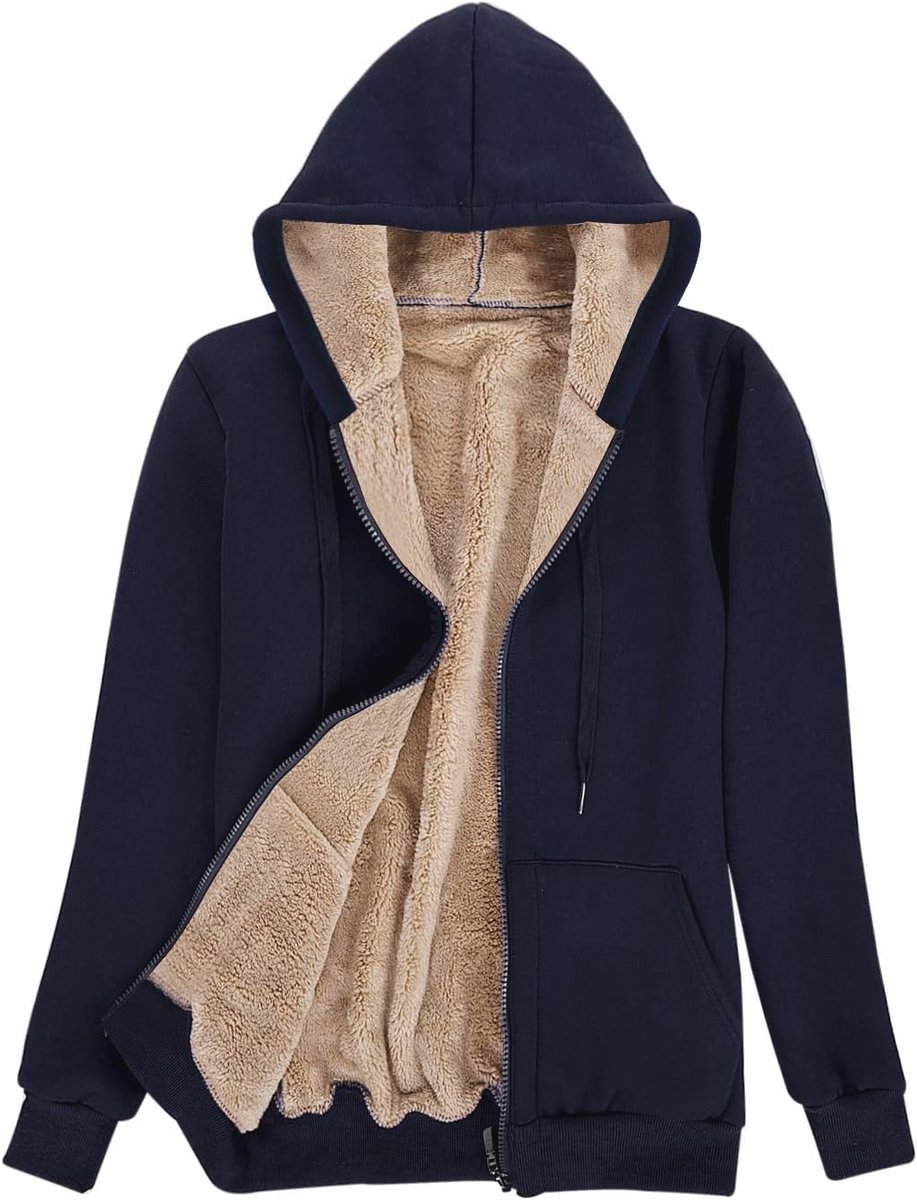 Hooded fleece hoodie voor dames - warme en zachte wintertrui met rits en zakken