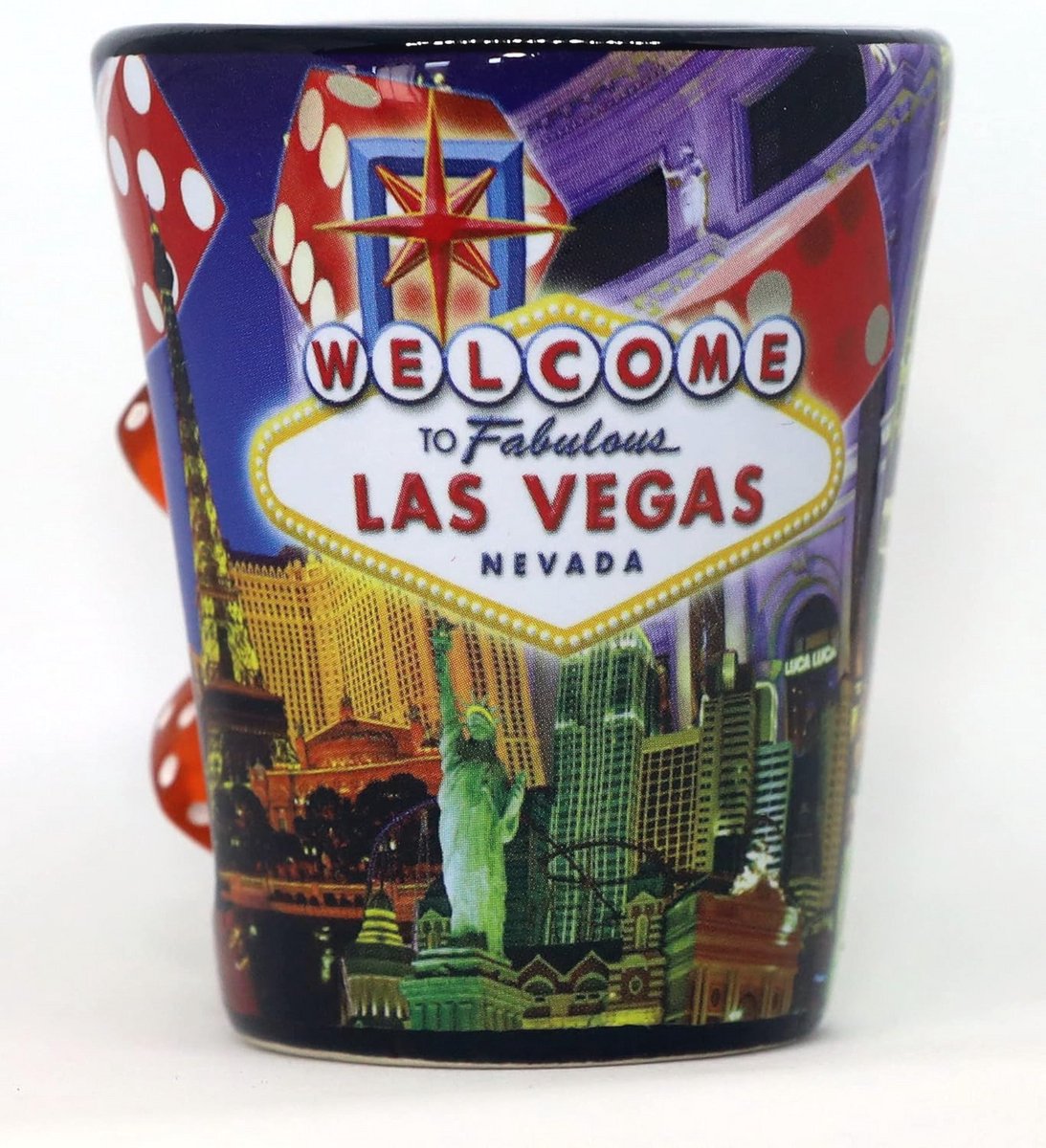 Zwart Shot Glas met Las Vegas Dobbelstenen Collage