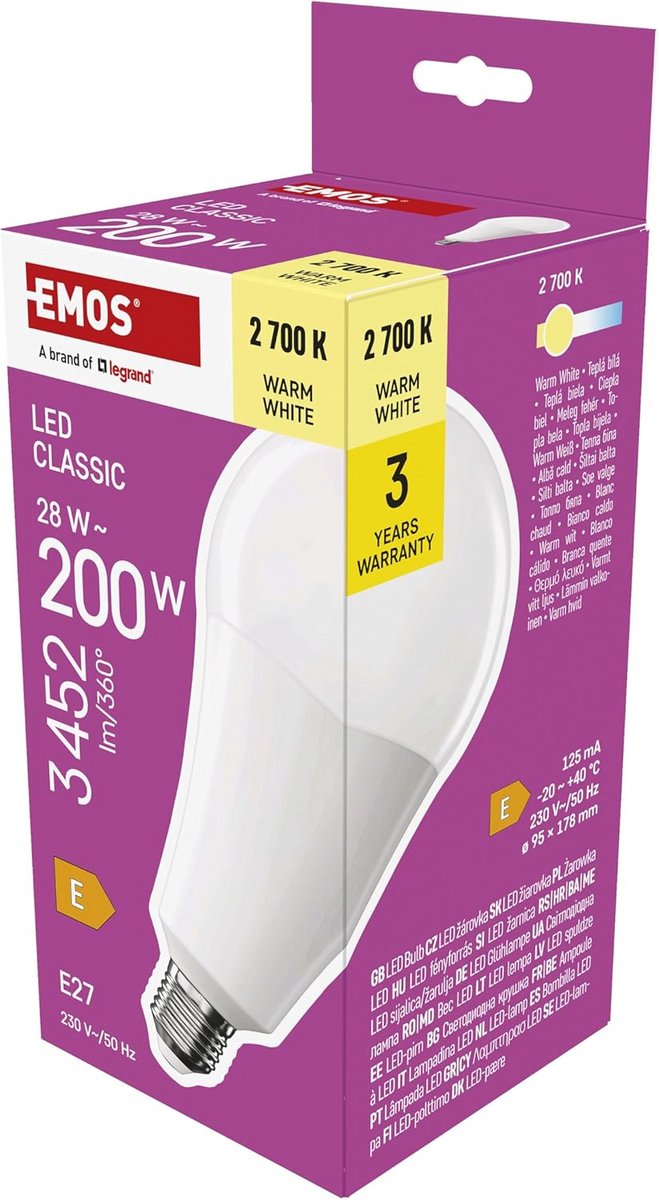 Grote LED Lamp 28W (200W Gloeilamp Vervanging) E27, Helder Warm Wit Licht 3452 lm