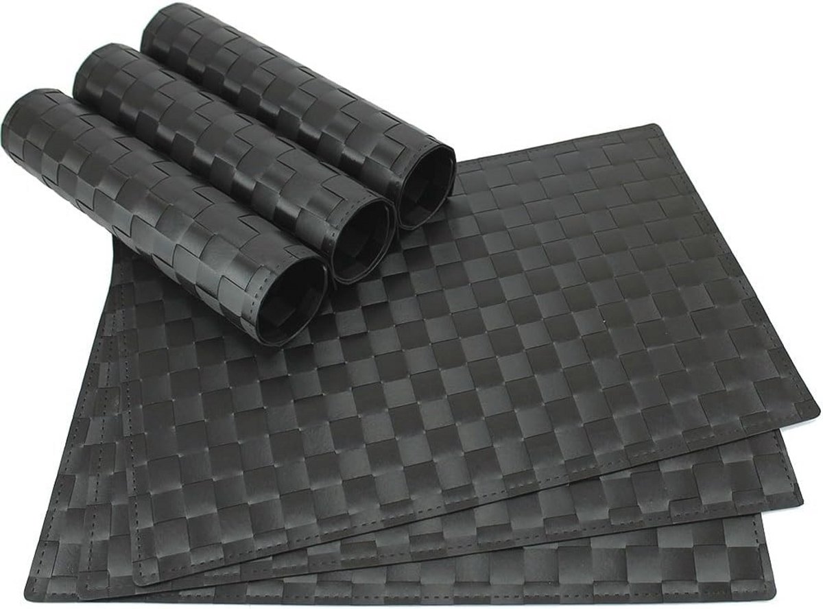 Moderne Zwarte Gevlochten Placemat Set van 6 - 45 x 30 cm Tafelonderleggers