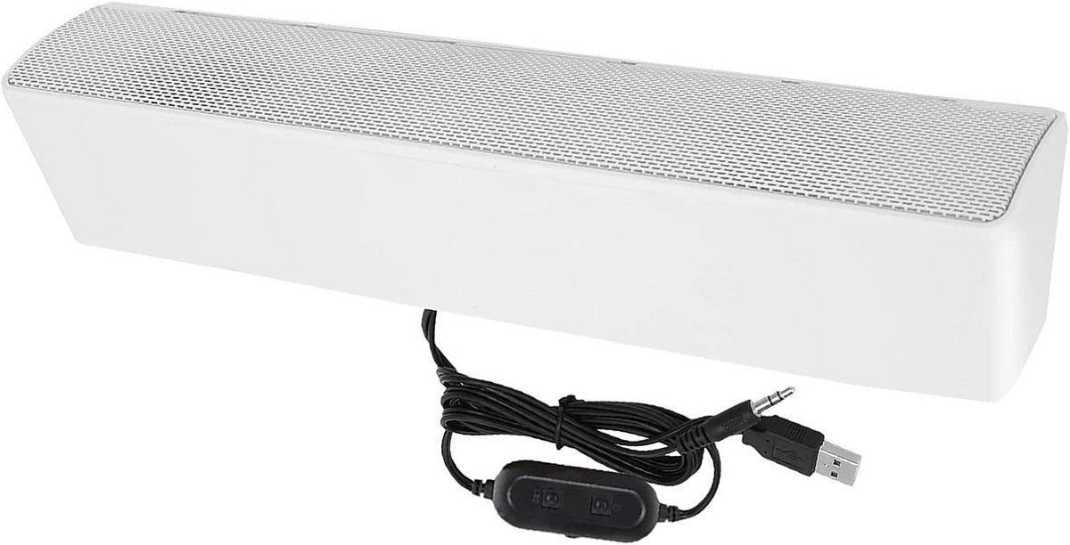 Zwarte en Witte USB Stereo Soundbar met 3.5mm Jack - Draagbare PC Speaker voor Mobiel en Computer