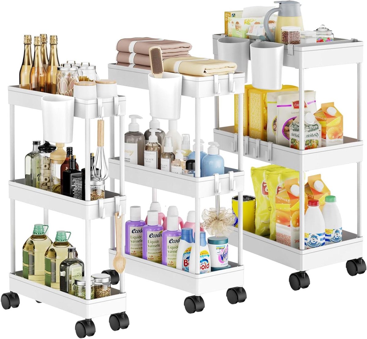 Mobiele Keukentrolley op Wieltjes - 3 Niveaus Lichtgewicht Organizer voor Speelgoed (Wit)