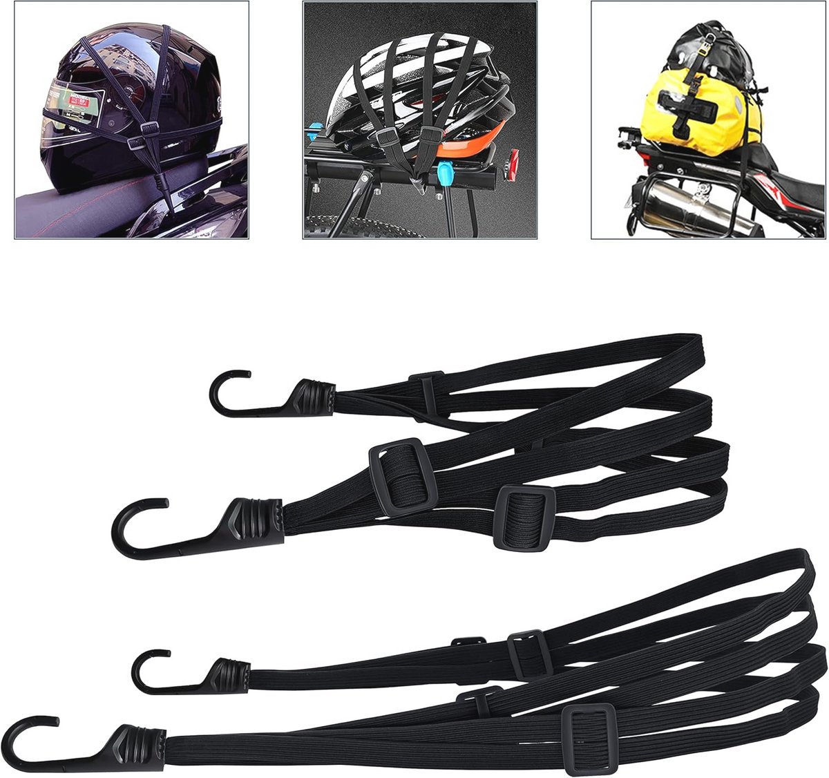Elastische Spanbanden met Haken - 2 Stuks voor Motorfiets en Fiets - Ideaal voor Bagage (Zwart, 60cm + 90cm)