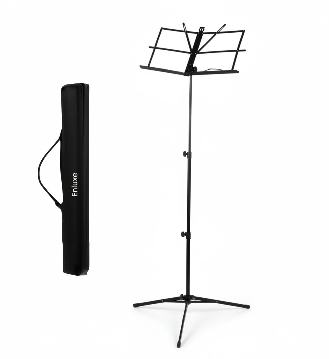 Enluxe Muziekstandaard – Verstelbaar & Opvouwbaar – Met Tripod Voet en Draagtas – Zwart Metaal