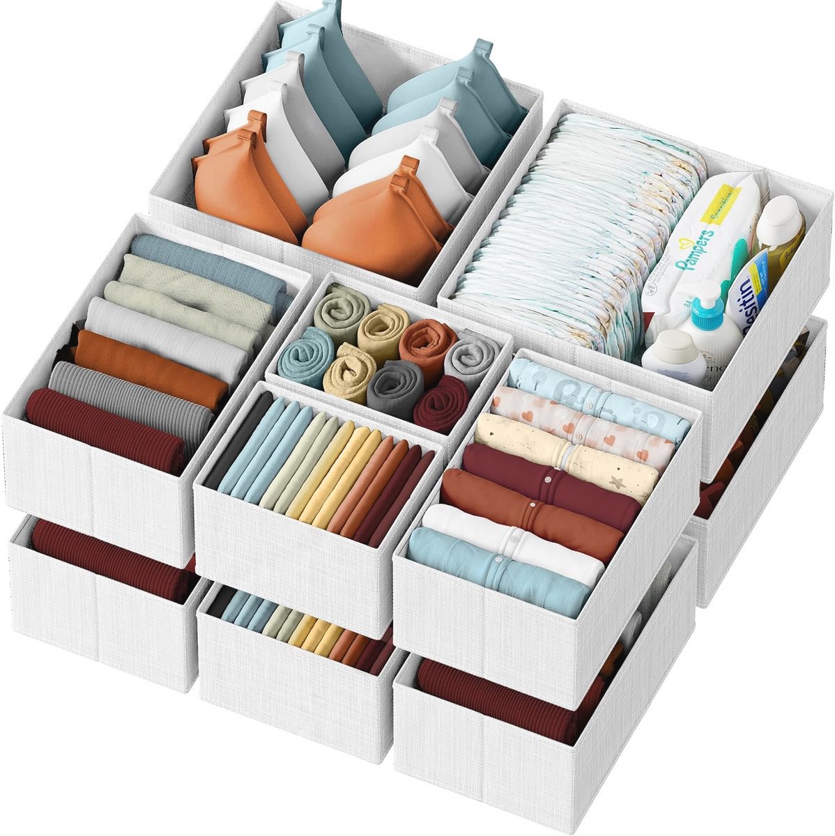 Lade Organizer Set van 12 - Wit-Grijze Stof voor Kleding en Algemeen Gebruik
