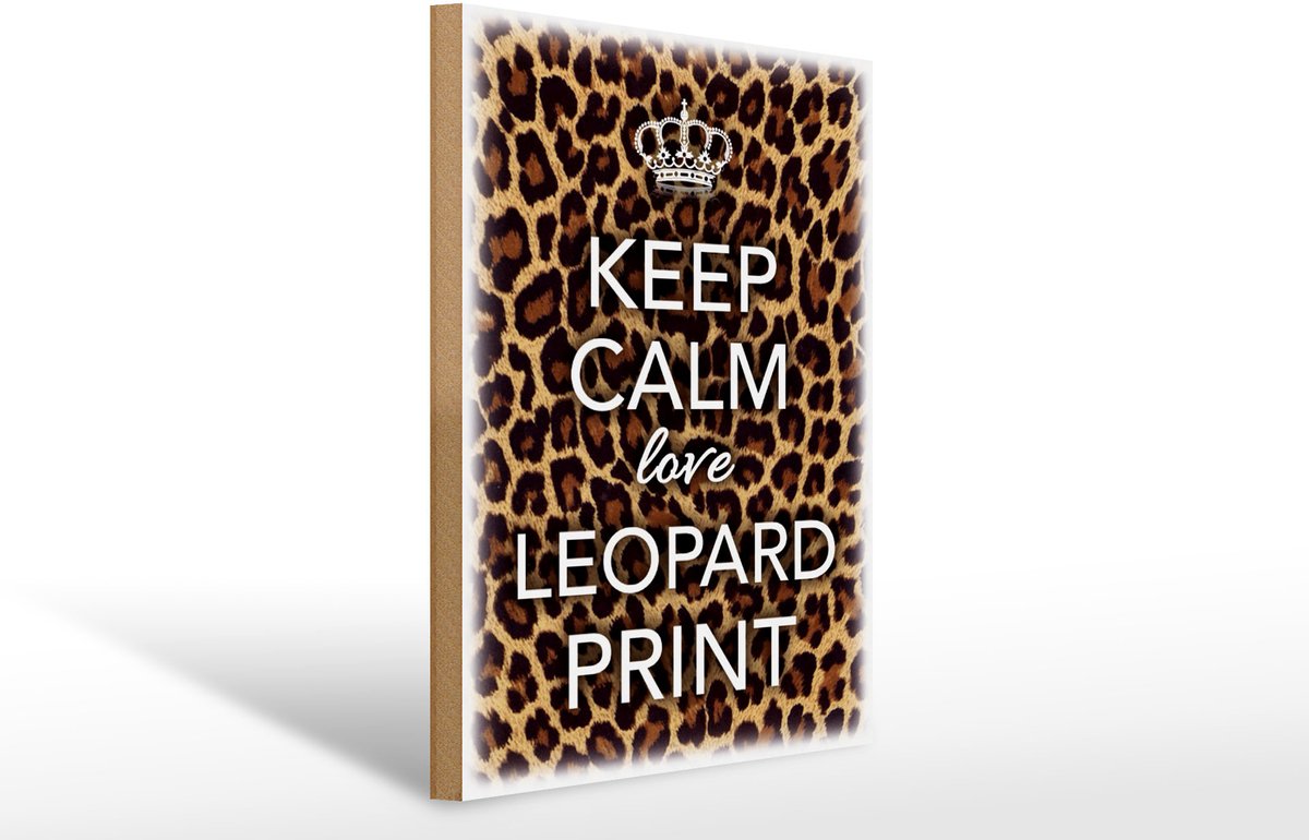 Holzschild Spruch 30x40cm Keep Calm love leopard print