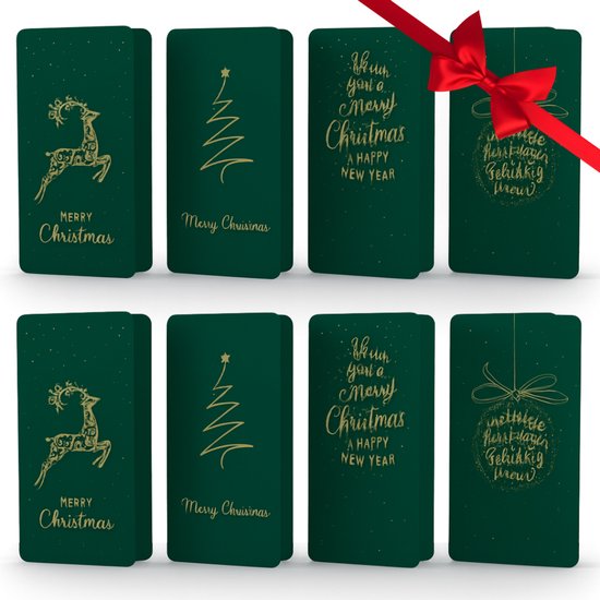 Twenty4seven® Luxe Kerstkaarten met Enveloppen - 8 Stuks - Kerst Wenskaarten - Nieuwjaarskaarten & Ansichtkaarten - 20x12.5cm