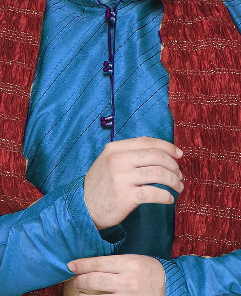 Lange Mouw Kurta Pyjama met Sjaal - Elegante Mannen Party Outfit