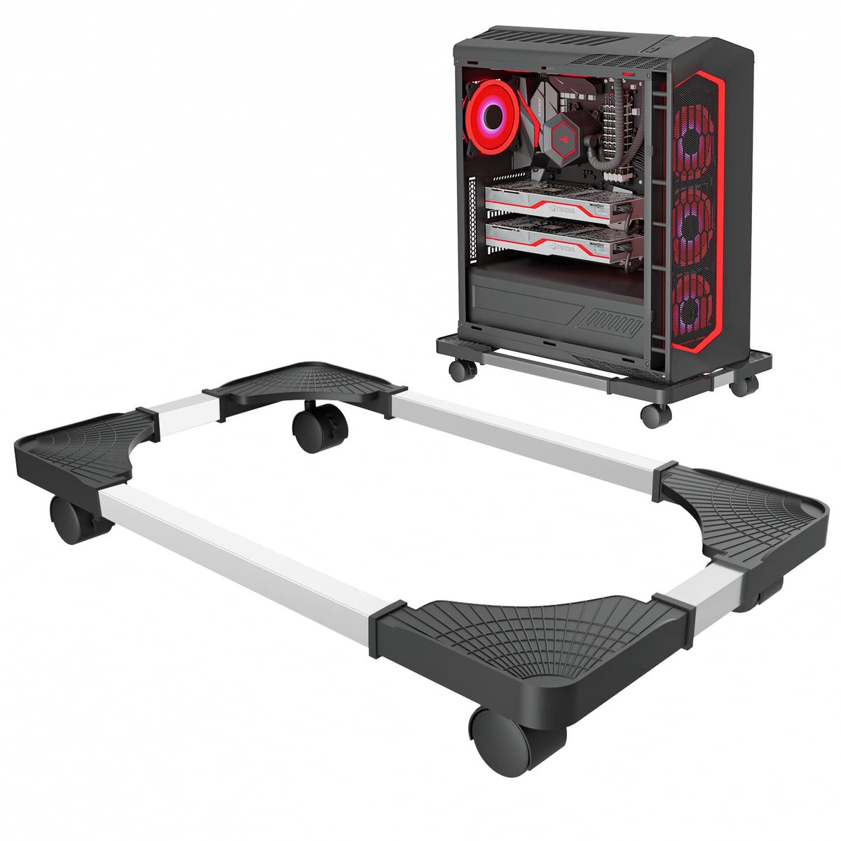 Ibenzoa® Verstelbare CPU-standaard met wielen voor onder bureau gebruik en ventilatie