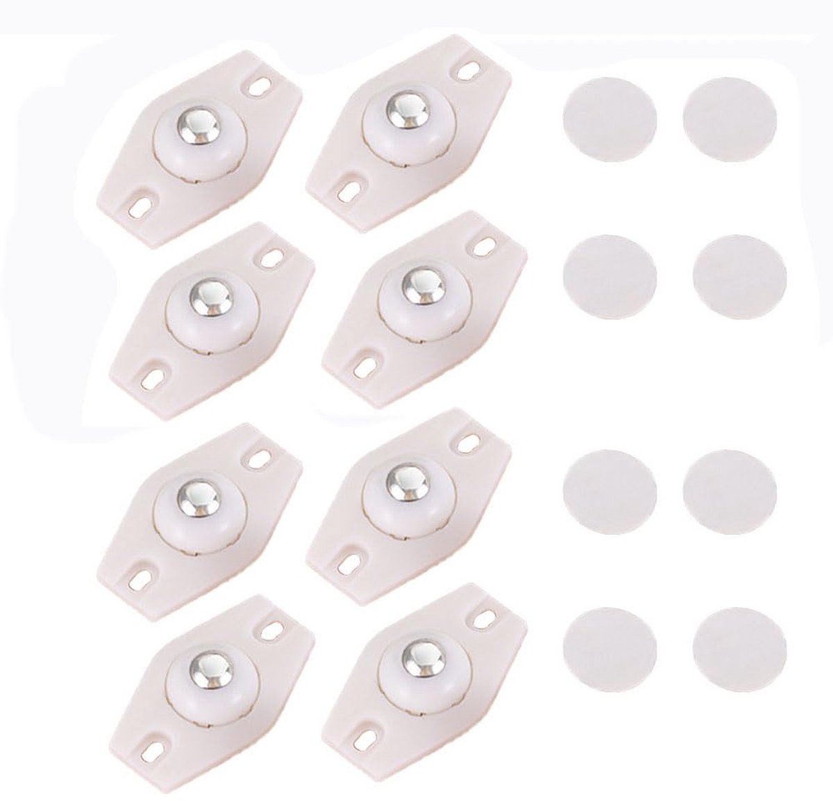 8 stuks zelfklevende wieltjes, mini-roestvrijstalen wieltjes, universele kleine wieltjes voor prullenbakken, opbergdozen, kleine meubels (wit)