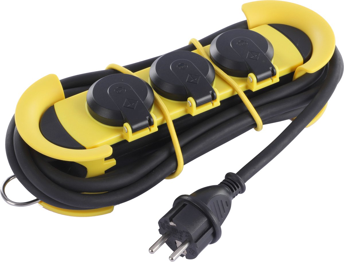 Q-Link stekkerdoos - 3-voudig - randaarde - CM-System - IP44 - 3 x 1.5 mmÂ² - 3 m - geel/zwart