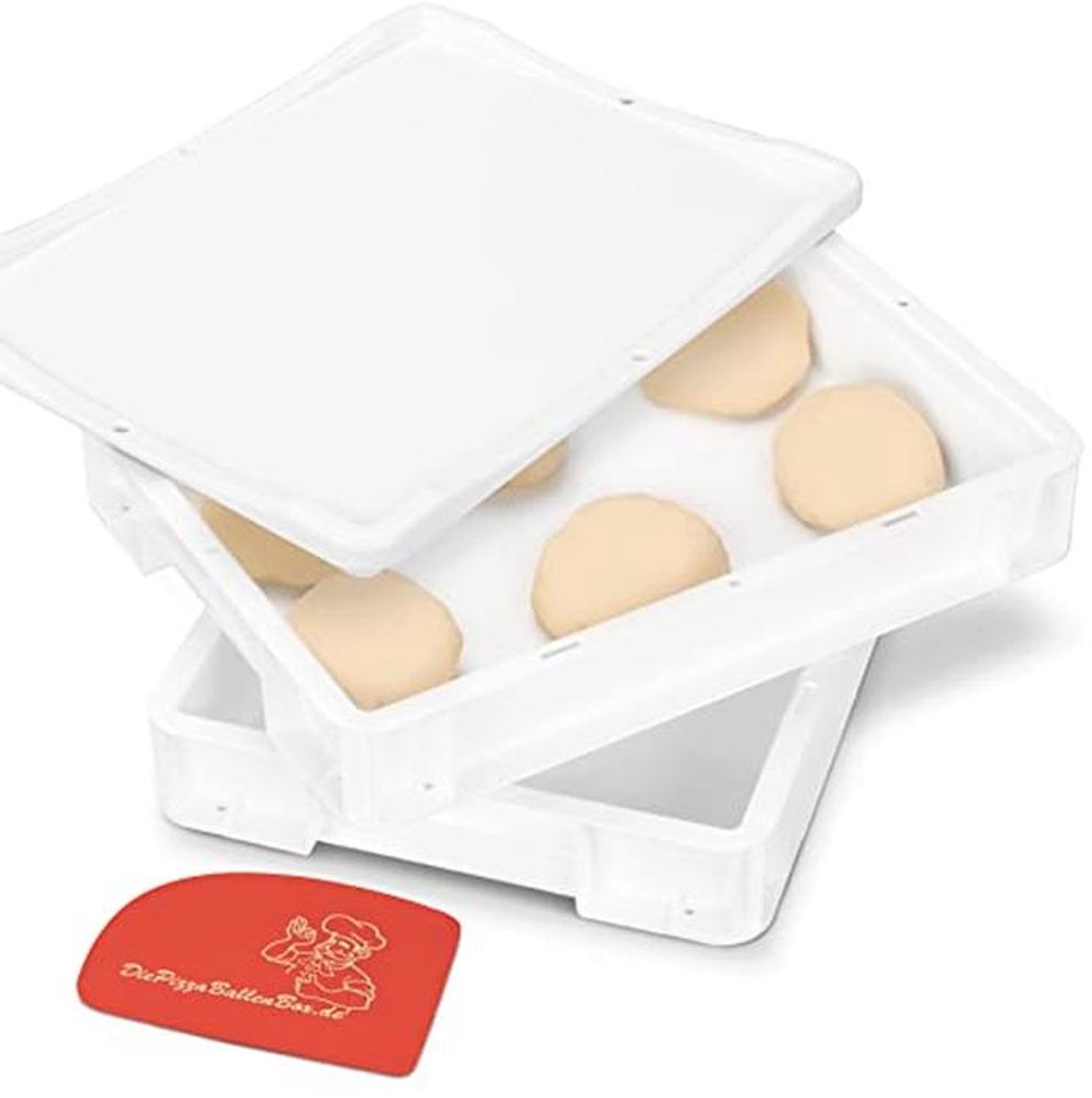 Pizzadeegballendoos 30x40x8 cm - Voedselveilig, Stapelbaar, Inclusief Deegspatel