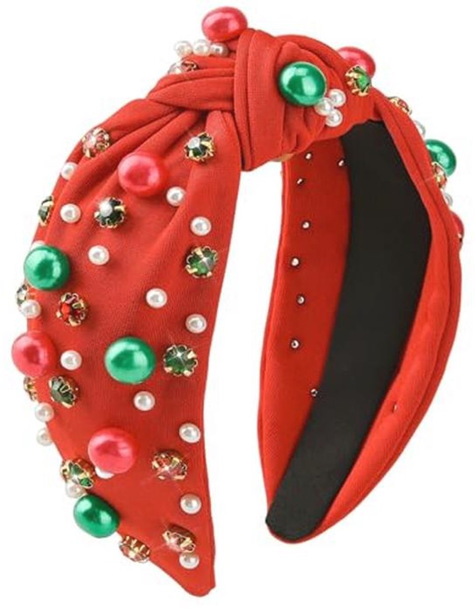Kerst Hoofdband met Parel - Geknoopt Design voor Meisjes - Haaraccessoires in Rood