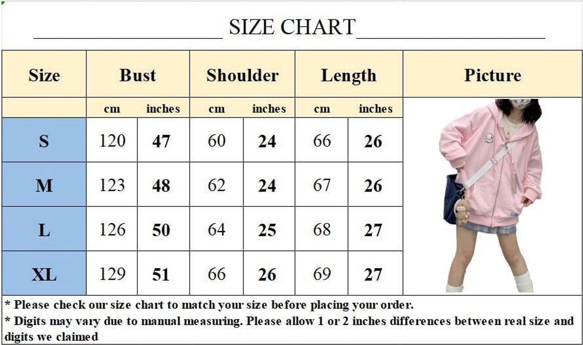 Kawaii Zip Up Hoodie Vrouwen Oversized Cartoon Borduurwerk Sweatshirt Harajuku Style