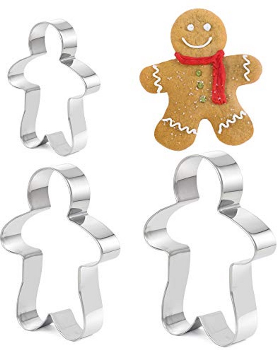 Peperkoek Man Cookie Cutter Set - 3 Delen Roestvrij Staal - 12,5cm, 10cm & 8cm